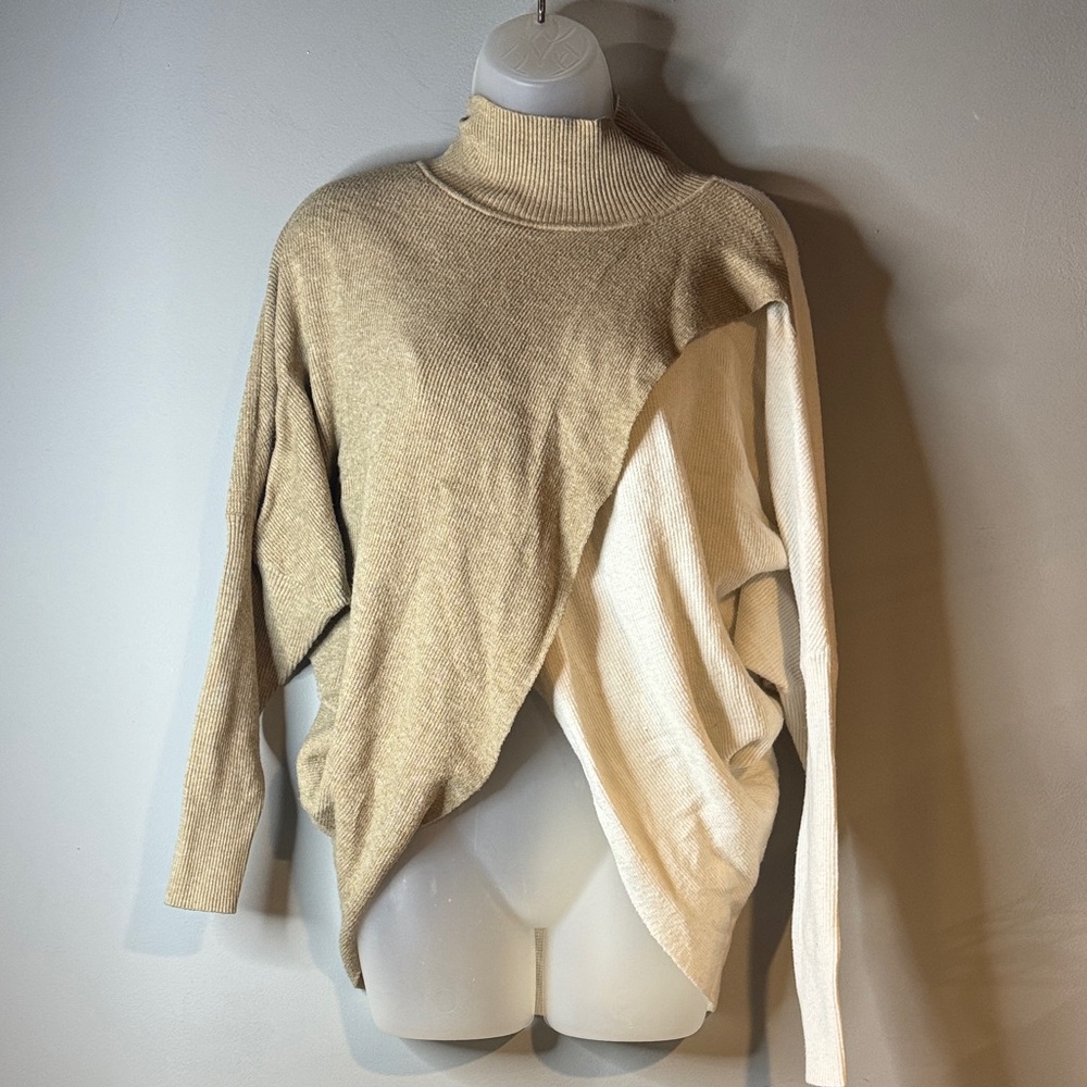 Elan Beige and Cream Cowl Neck Sweater